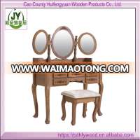 Brown European Luxury Dressing Table with 5 Drawers 3 Mirrors and Stool, Bedroom dressing table shandong