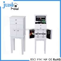 Floor standing mirrored jewelry cabinet with multi drawers wooden storage cabinet