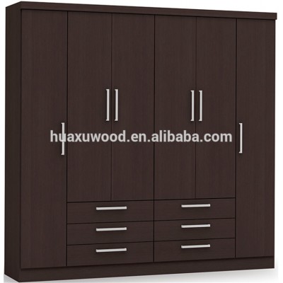 morden design 6 door wooden wardrobe with drawers for bedroom